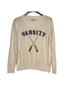 LOFT Varsity Rowing Sweater Ivory Sz LG Academia Preppy